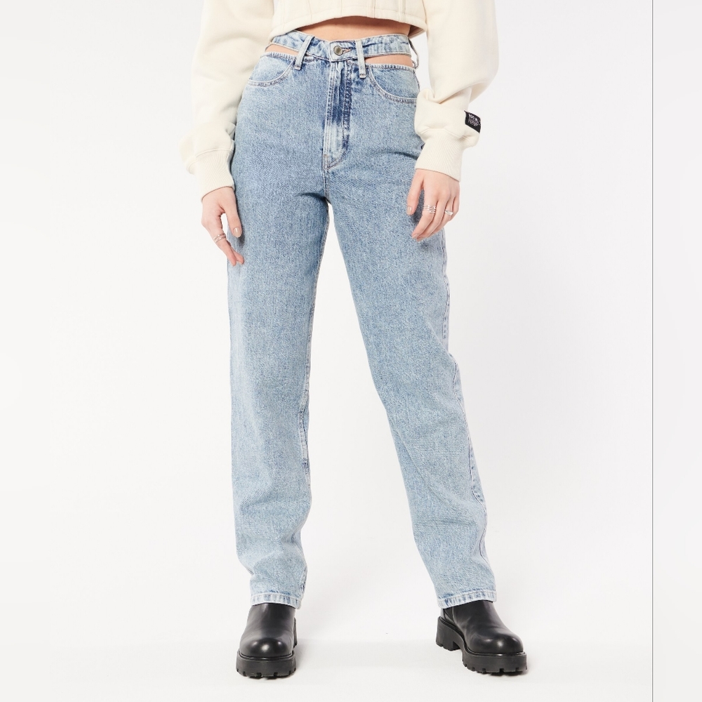 Social Tourist Jeans Cutout Belt Ultra High Rise Light Wash Straight Leg sz 29